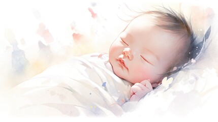 Obraz na płótnie Canvas Cute Japanese Baby with Colorful Background Elements AI Generated
