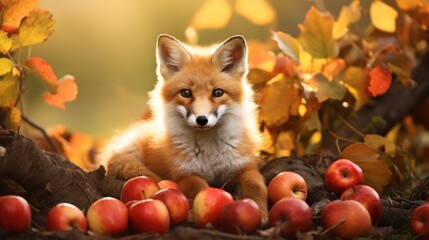 Fototapeta na wymiar Autumn Fox Enjoying a Mild Harvest Day AI Generated