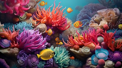  a painting of a coral reef with many different types of corals.  generative ai