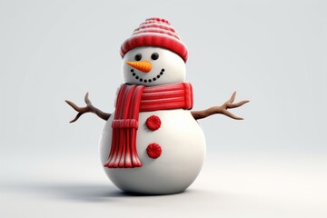 Cheerful Snowman in White Studio with Red Hat and Scarf AI Generated