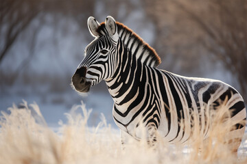 Fototapeta na wymiar a zebra in winter