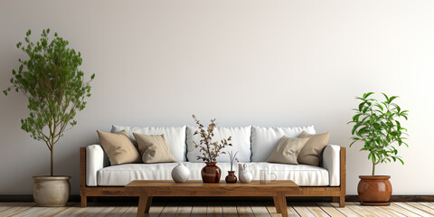 Rustic modern Scandinavian living room interior design. Generative AI