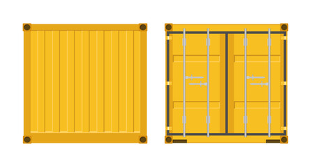 Yellow cargo storage container door. Metal container for transportation. Export and import. Vector illustration in flat style. Isolated on white background.