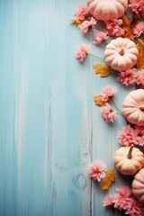 Rustic Wood Pumpkin Flat Lay - Shabby Chic Background Image AI Generated