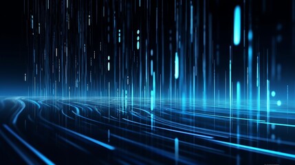 Futuristic Data Visualization Digital Technology Network on Dark Blue Neon Background