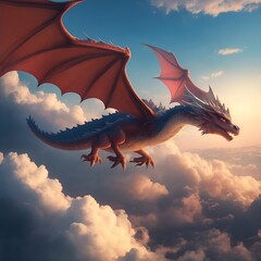 
A dragon on a cliff with a cloudy sky in the background.