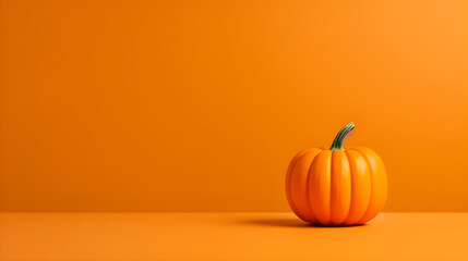 Pumpkin isolated on orange background with copy space. Halloween background.