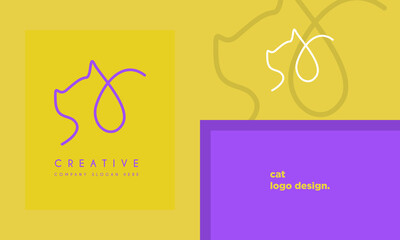 minimalist mono line line art outline dog cat icon logo template vector illustration