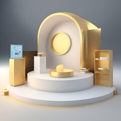 Abstract podium gold and silver composition for product presentation 3d rendering