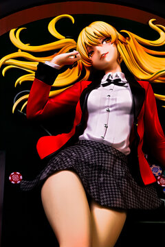 Display of Mary Saotome Figure from Kakegurui Japanese Anime.　Image of a young girl working at a casino in Las Vegas