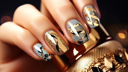 Jewel-Encrusted Holiday Manicure for Stunning Hands. Generative AI