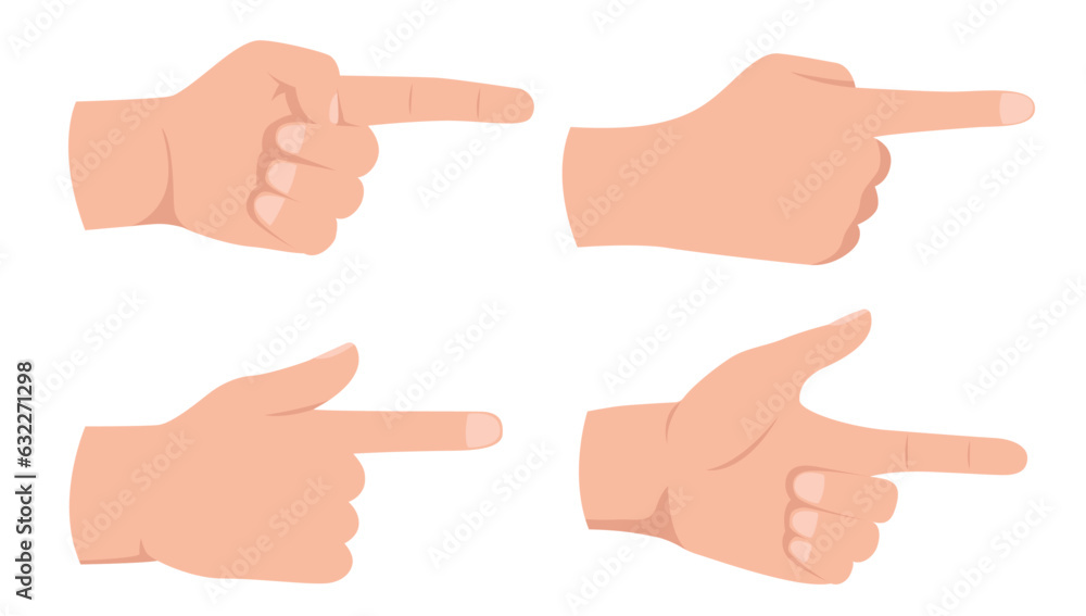 Poster pointing hands vector collection - set of illustration with hand pointing with finger. flat design w