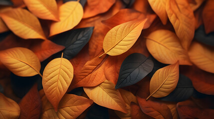 Close-up photo of yellowed leaves. Autumn background