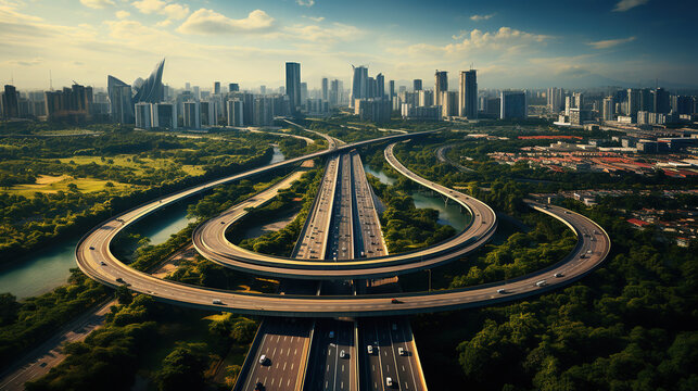 View from the top of an expressway, showing how crucial road infrastructure is. Generative AI