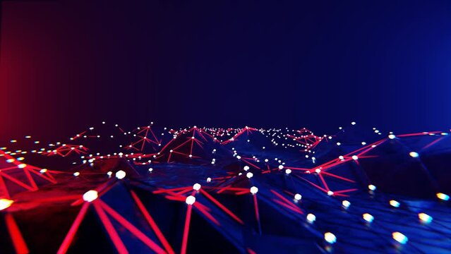 Animation features moving abstract particles and colorful lines