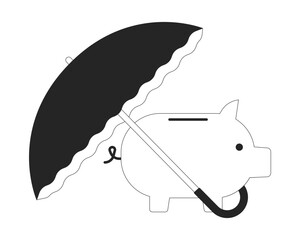 Umbrella cover piggy bank flat monochrome isolated vector object. Editable black and white line art drawing. Simple outline spot illustration for web graphic design