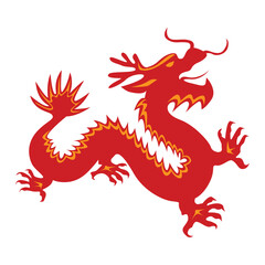 Traditional Chinese dragon, red silhouette. Symbol for 2024 New Year. Vector illustration.