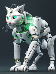 mechanical cyber lynx in the form of a white robot  in full growth, made by Ai
