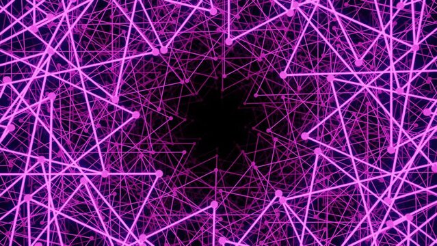 Animation features moving abstract particles and colorful lines