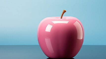Obraz premium a pink apple sitting on top of a blue table next to a blue wall. generative ai