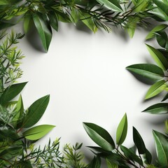 Green branches with leaves on a white background. Wedding invitation. Generative AI