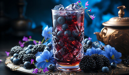 Fresh juice of blueberries with lemon. AI generated