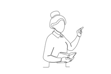 A teacher writes on the blackboard. World teacher day one-line drawing