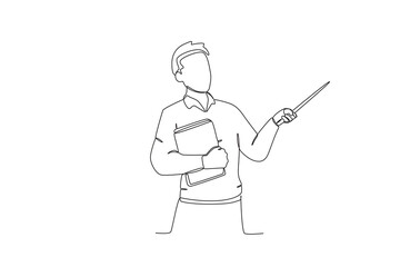 A teacher explains a lesson to a student. World teacher day one-line drawing