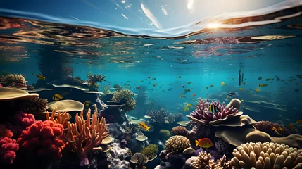 Foto auf Alu-Dibond Illustration of coral reef in the deep blue sea © Muntasir