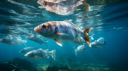 Poster Illustration of a fish swimming in deep blue sea © Muntasir