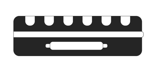 Briefcase bag lying flat monochrome isolated vector object. Office accessory. Travel diplomat. Editable black and white line art drawing. Simple outline spot illustration for web graphic design