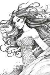 Fototapeta premium Beautiful fantasy girl. Children's coloring book. AI illustration..