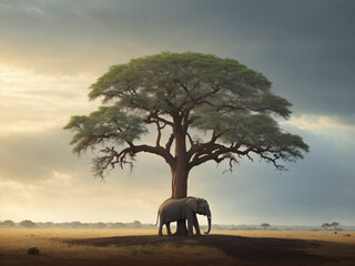 Fototapeta na wymiar Isolated Elephant Resting Atop a Tree: A Captivating Display of Solitude