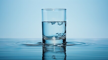  a glass of water with ice cubes floating in it.  generative ai