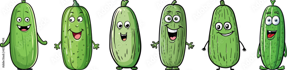 Poster funny cucumber vegetable cartoon character set