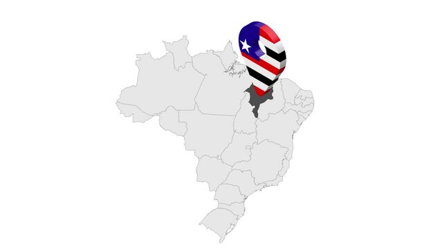 Location Maranhao on map Brazil. 3d Maranhao  flag map marker location pin. Map of  Brazil showing different parts. Animated map States of Brazil. 4K.  Video