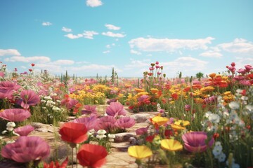 Fototapeta na wymiar Photographs of colorful flower fields, Generative AI