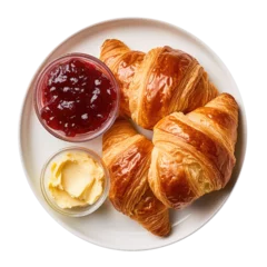 Papier Peint photo Boulangerie Delicious Plate of Croissants with Butter and Jam Isolated on a Transparent Background