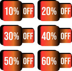 10%, 20%, 30%, 40%, 50% and 60% off. Set of tag discounts. Banner with six orange, red and black boxing gloves with special offers vector.