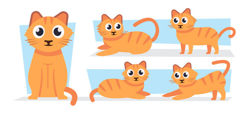 pets, kittens set. cartoon flat cats set, cats in different poses, home cute animals. vector cartoon isolated characters set.
