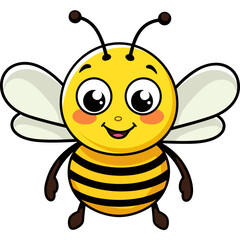 Cute yellow bee insect cartoon character friendly smile - obrazy, fototapety, plakaty