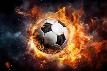Naklejka premium Soccer ball in fire. Burning fireball. Goal in sport game