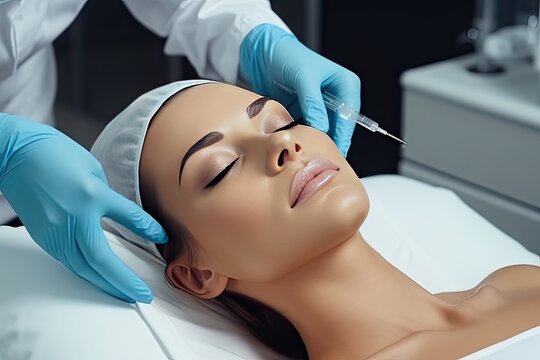 Girl Beautician Makes Injections on Face, Cosmetic Surgery, Aesthetic Surgery Generative AI Illustration