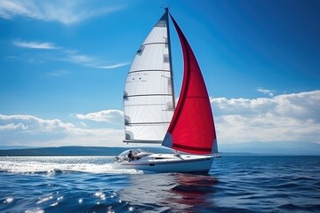 Naklejka premium Luxury Yachts at Sea, Sailing Regatta, Sailing Sport in Ocean Waves, Generative AI Illustration