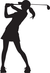 Female golf player vector silhouette Art Illustration