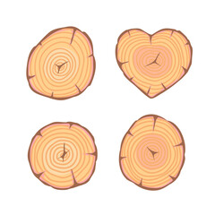 wood slices, round cuts of logs. Vector Illustration for printing, backgrounds, covers and packaging. Image can be used for greeting cards, posters, stickers and textile. Isolated on white background.