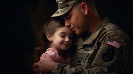 A adorable daughter reuniting with her military father