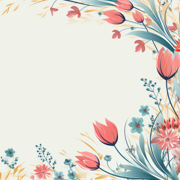 A picture of a flower border with a white background. Mother's day greeting card mockup.