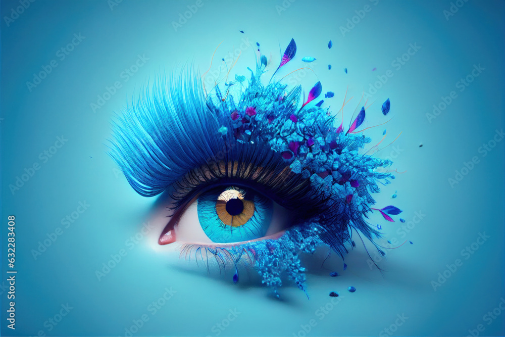 Wall mural abstract realistic eye digital artwork illustration close up minimal. colourful fashionable futurist