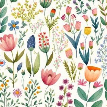 Hand drawn flowers pattern. Summertime lovely floral element illustration. Trendy colourful summer background. Modern pattern for fashion textile fabric, cloth, home decor
